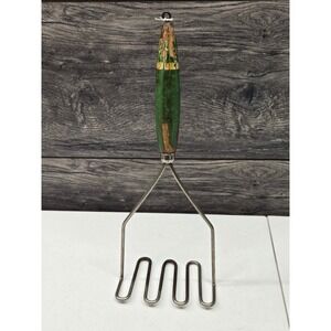 Vintage Potato Masher Green Painted Wood Handle Primitive Kitchen Tool Rustic